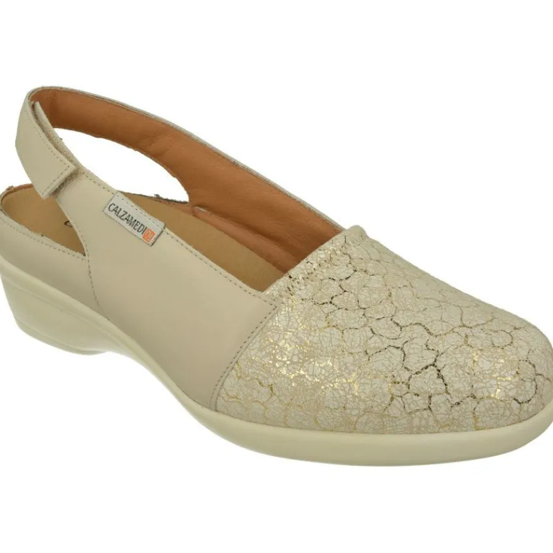 Calzamedi Zapatos Para Pies Diabeticos|Talon Abierto De De Piel Grabada Metalizada Con Planta De Descanso Extraible Y Piso De Amortiguacion