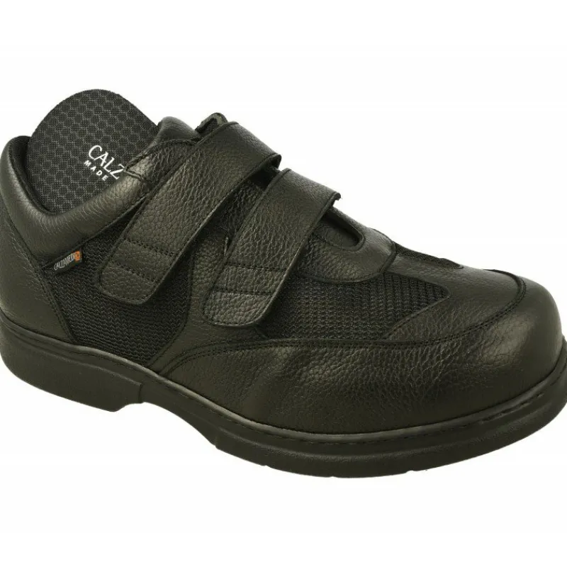 Calzamedi Velcros|Velcro De Con Doble Velcro Ajustable Combinado Piel Y Tejido Con Piso Y Planta De Descanso En Horma De Ancho Especial Negro