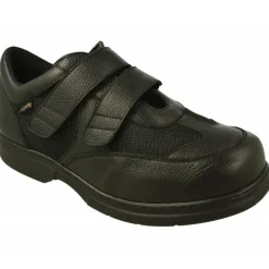 Calzamedi Velcros|Velcro De Con Doble Velcro Ajustable Combinado Piel Y Tejido Con Piso Y Planta De Descanso En Horma De Ancho Especial Negro