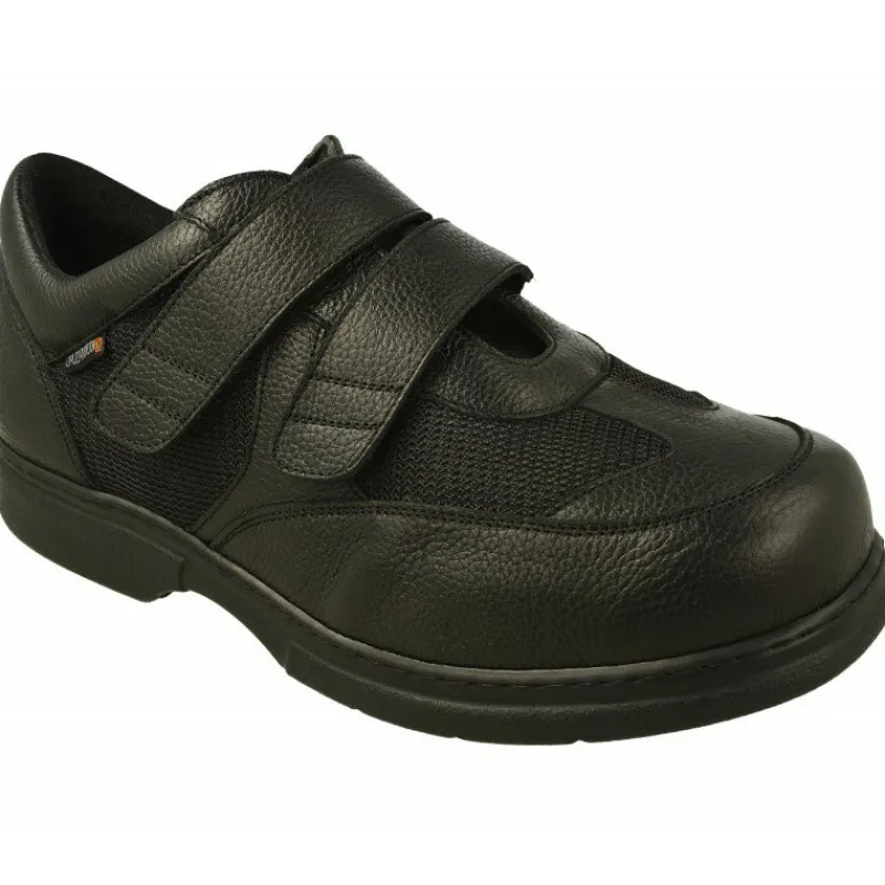 Calzamedi Velcros|Velcro De Con Doble Velcro Ajustable Combinado Piel Y Tejido Con Piso Y Planta De Descanso En Horma De Ancho Especial Negro
