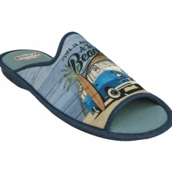 Cosdam Chinelas|Zapatilla Chinela De Biorelax Con Estampado Furgo En Lona De Algodon Y Planta De Descanso Biorelax Marino