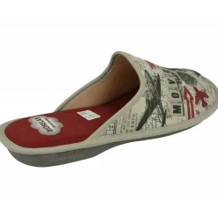 Cosdam Chinelas|Zapatilla Chinela De De Puntera Cerrada En Lona Estampada Con Planta Y Piso Biorelax Burdeos