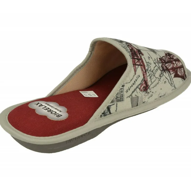 Cosdam Chinelas|Zapatilla Chinela De De Puntera Abierta En Lona Estampada Con Planta Y Piso Biorelax Burdeos