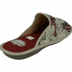 Cosdam Chinelas|Zapatilla Chinela De Biorelax Con Piso De Amortiguacion Y Tejido Estampado De Lona De Algodon Burdeos