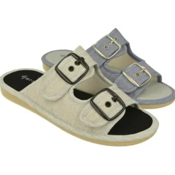 Garzon Chinelas|Zapatilla Chinela De De Lona De Algodon Con Ajuste Mediante Tiras Y Hebillas De Gran Apertura Y Piso Microporoso