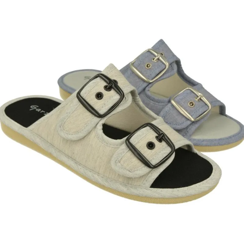Garzon Chinelas|Zapatilla Chinela De De Lona De Algodon Con Ajuste Mediante Tiras Y Hebillas De Gran Apertura Y Piso Microporoso