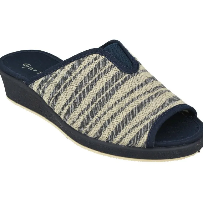 Garzon Chinelas|Zapatilla Chinela De En Lona De Algodon Estampado Rayas Con Elastico En Pala Y Piso De Cuna Esponja Confortable