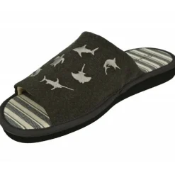 Garzon Chinelas|Zapatilla Chinela De En Lona De Algodon Con Pala Estampada Animales Peces Mar Y Piso Microporoso. Gris