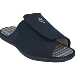 Garzon Zapatillas De Calle|Zapatilla Chinela De En Lona De Algodon Con Tira Ajustable De Velcro Y Piso De Caucho En Horma De Ancho Especial Marino