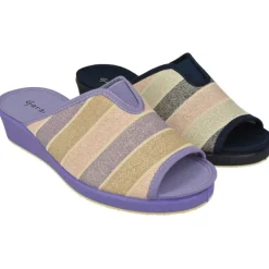 Garzon Chinelas|Zapatilla Chinela De De Lona De Algodon Estampado Rayas Con Piso De Cua Esponja