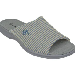 Garzon Chinelas|Zapatilla Chinela De En Lona De Algodon Con Estampado Rayas Y Piso De Caucho Antideslizante Celeste