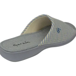 Garzon Chinelas|Zapatilla Chinela De En Lona De Algodon Con Estampado Rayas Y Piso De Caucho Antideslizante Celeste