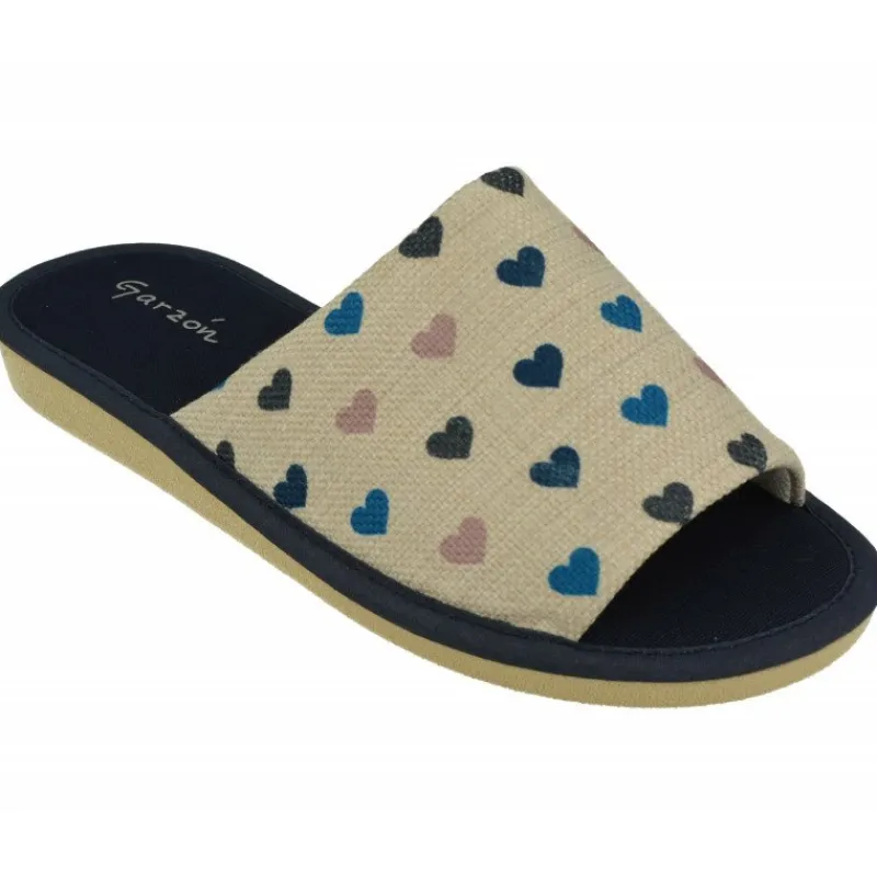 Garzon Chinelas|Zapatilla Chinela De En Lona Estampada Corazones Con Piso Microporoso Aligerado Especial Parquet