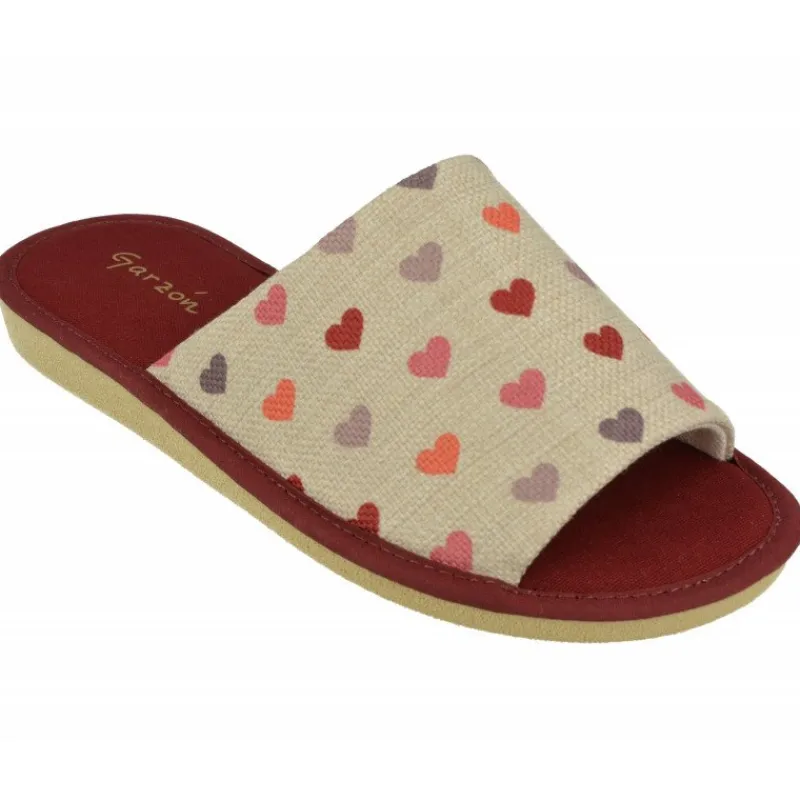 Garzon Chinelas|Zapatilla Chinela De En Lona Estampada Corazones Con Piso Microporoso Aligerado Especial Parquet