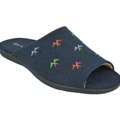 Garzon Chinelas|Zapatilla Chinela De Lona Algodon Con Estampado Banderas. Piso De Caucho Y Horma De Ancho Especial Marino