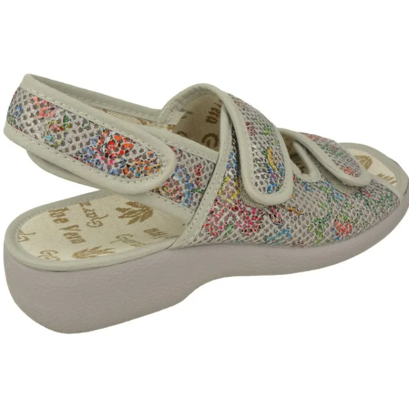 Garzon Zapatos Ancho Especial|Zapatilla Sandalia De Con Triple Tira De Velcro En Lona Estampada Y Horma De Ancho Especial Gris