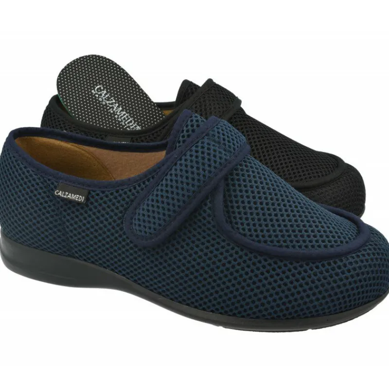 Calzamedi Zapatillas De Lona|Zapatilla Velcro De En Tejido Elastico Con Piso De Caucho Y Horma De Ancho 15 , Pies Sensibles Y Diabeticos