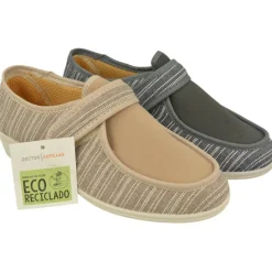 Doctor Cutillas Zapatos Ancho Especial|Zapatilla Velcro De De Lona De Algodon Con Estampado Rayas Y Pala De Licra Elastioca. Piso De Cuna De Caucho