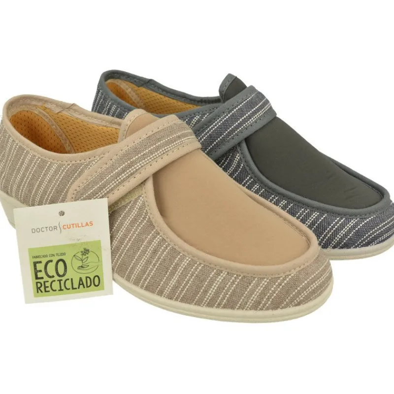 Doctor Cutillas Zapatos Ancho Especial|Zapatilla Velcro De De Lona De Algodon Con Estampado Rayas Y Pala De Licra Elastioca. Piso De Cuna De Caucho