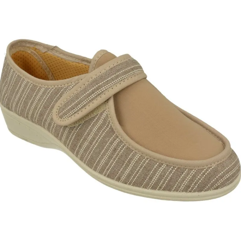 Doctor Cutillas Zapatos Ancho Especial|Zapatilla Velcro De De Lona De Algodon Con Estampado Rayas Y Pala De Licra Elastioca. Piso De Cuna De Caucho
