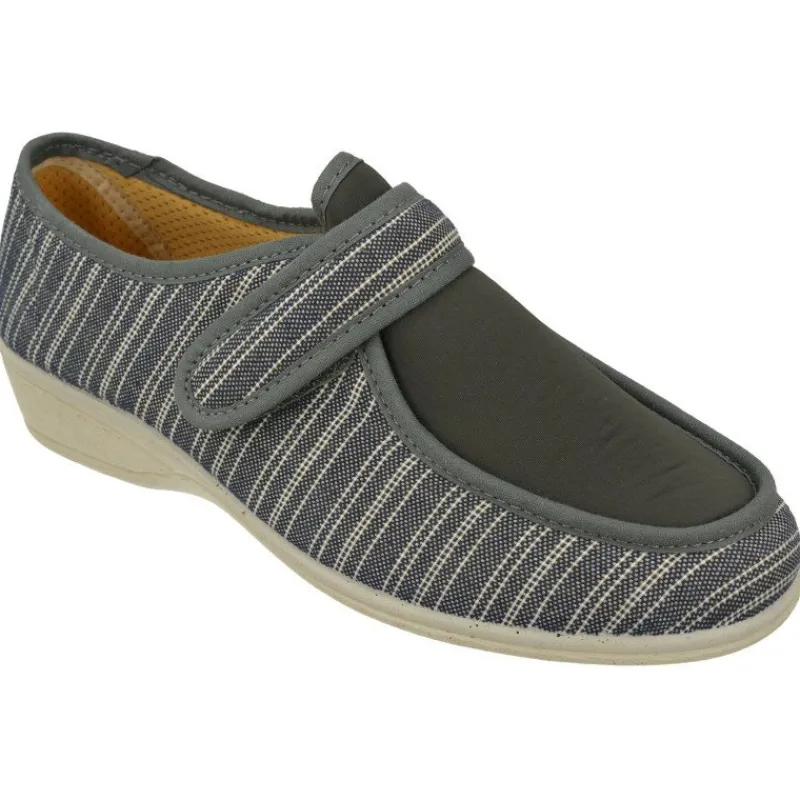 Doctor Cutillas Zapatos Ancho Especial|Zapatilla Velcro De De Lona De Algodon Con Estampado Rayas Y Pala De Licra Elastioca. Piso De Cuna De Caucho
