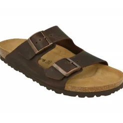 Calzamedi Sandalias|Zueco De De Doble Tira Ajustable En Piel Engrasada Y Planta Anatomica De Descanso Marron
