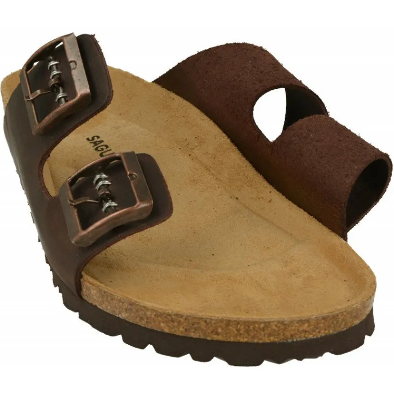 Calzamedi Sandalias|Zueco De De Doble Tira Ajustable En Piel Engrasada Y Planta Anatomica De Descanso Marron