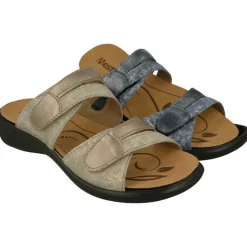 WESTLAND BY JOSEF SEIBEL antes ROMIKA Sandalias|Zueco De Wesland Con Doble Tira Ajustable De Velcro Piso De Caucho Yplanta Extraible En Piel Combinada
